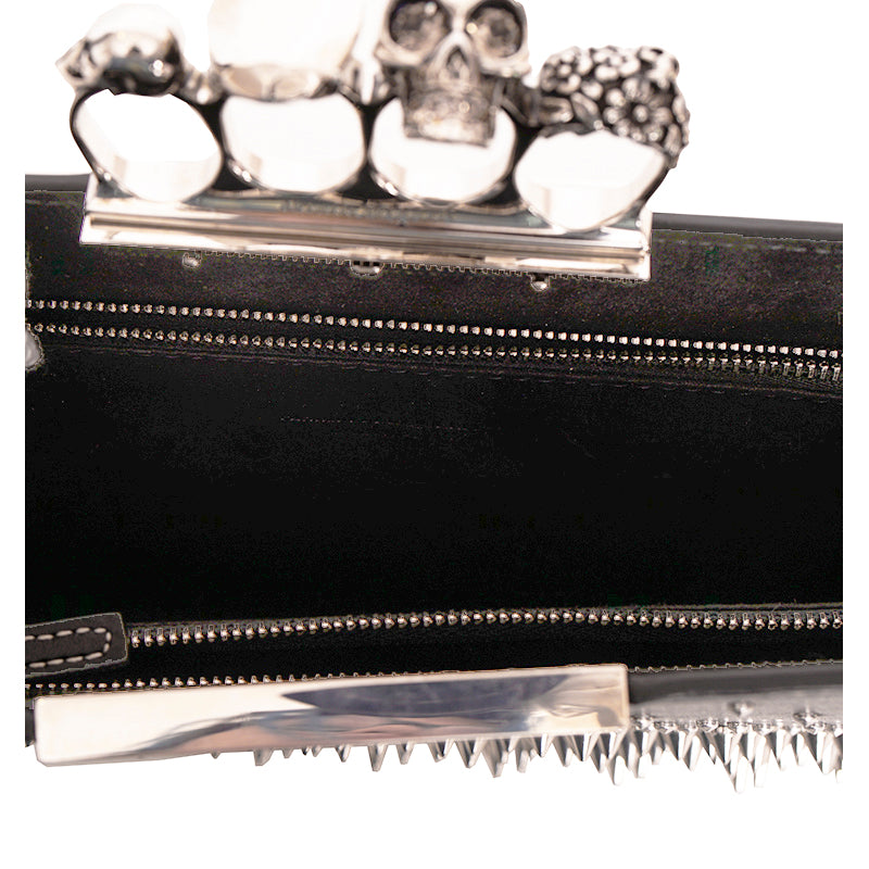 NEW $2990 ALEXANDER MCQUEEN Black SILVER SPIKE STUDDED KNUCKLE 4 Ring SKULL BAG