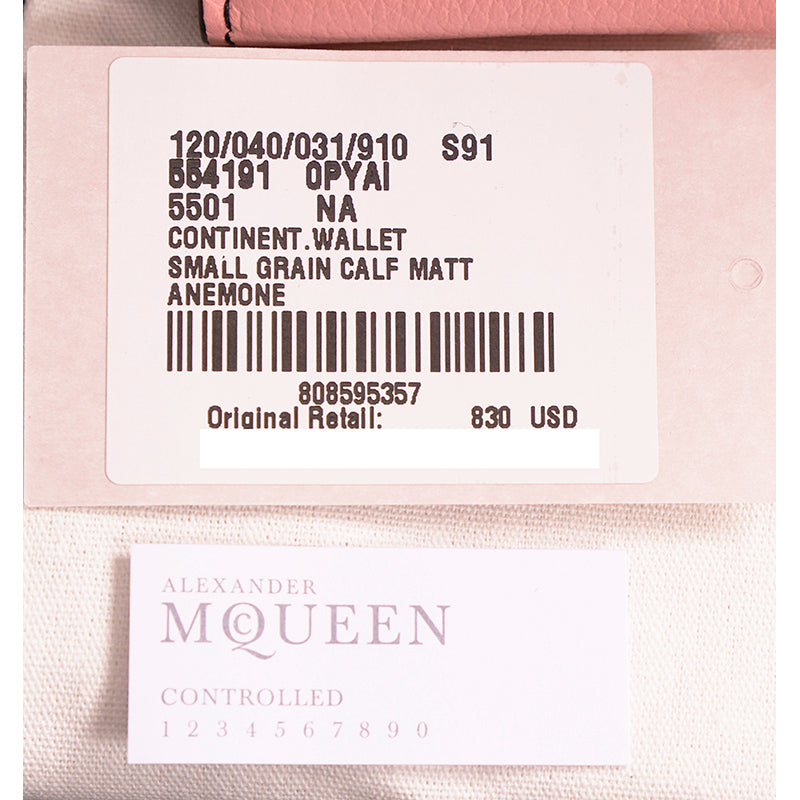 NEW $830 ALEXANDER MCQUEEN Pink Leather Silver SKULL Continental LONG WALLET NWT