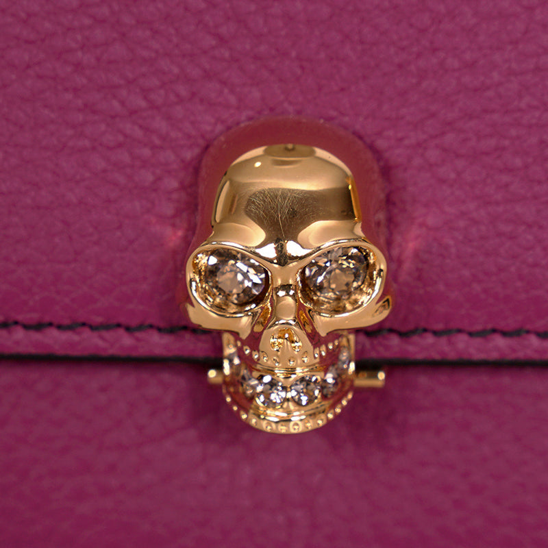 NEW $650 ALEXANDER MCQUEEN Dk Pink Leather Silver SKULL Continental LONG WALLET
