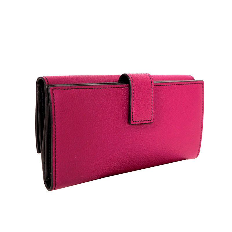NEW $650 ALEXANDER MCQUEEN Dk Pink Leather Silver SKULL Continental LONG WALLET