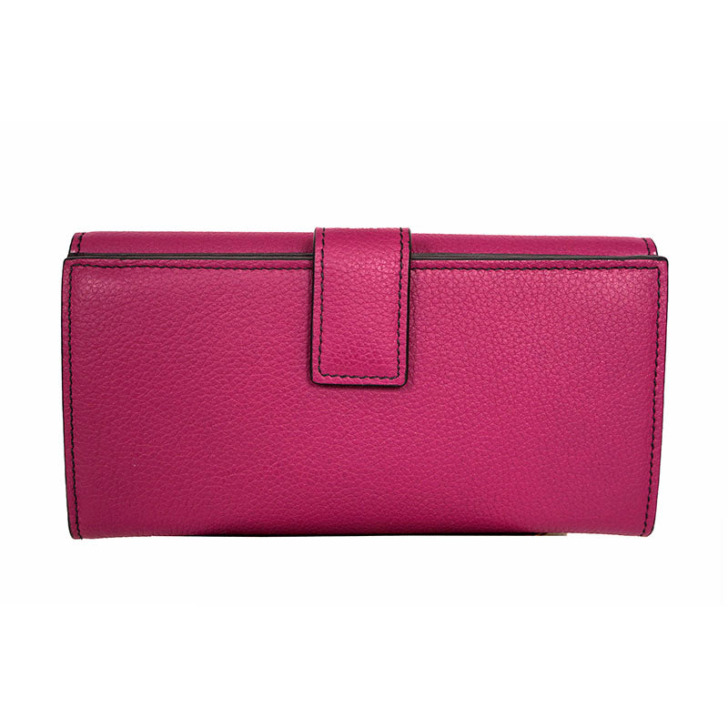NEW $650 ALEXANDER MCQUEEN Dk Pink Leather Silver SKULL Continental LONG WALLET