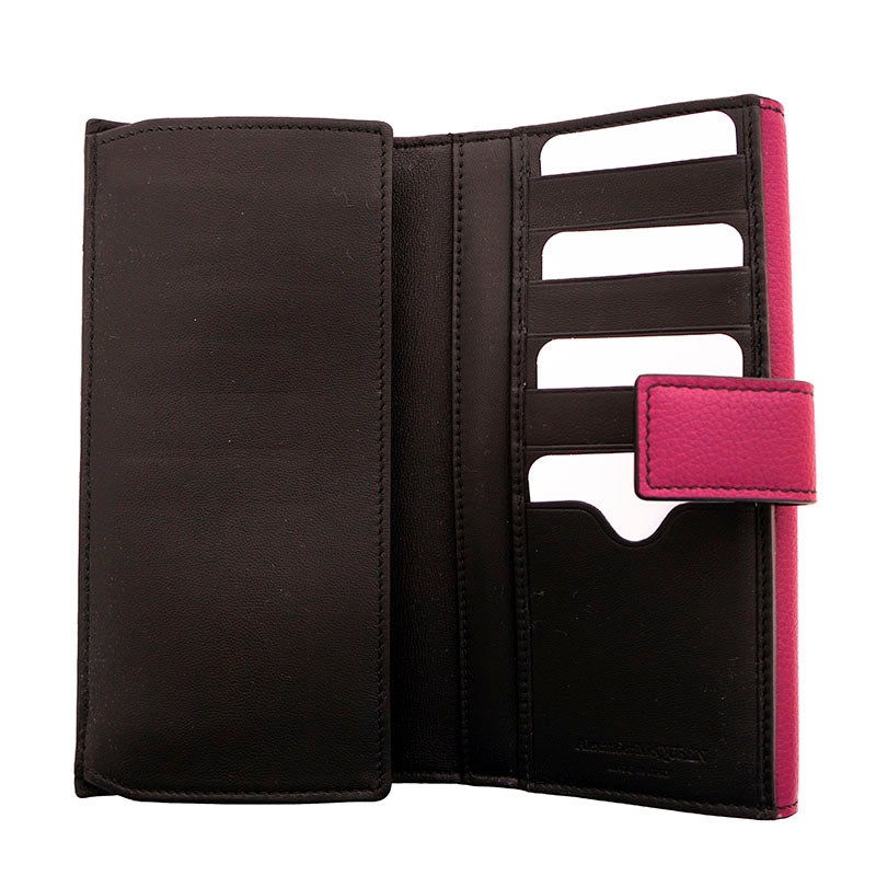 NEW $650 ALEXANDER MCQUEEN Dk Pink Leather Silver SKULL Continental LONG WALLET