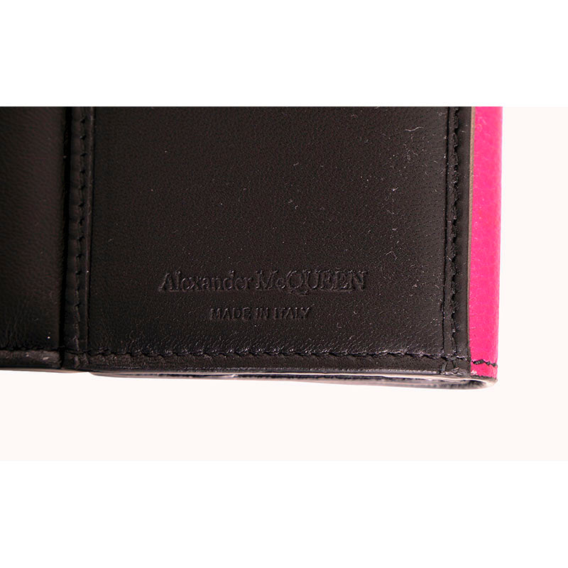NEW $650 ALEXANDER MCQUEEN Dk Pink Leather Silver SKULL Continental LONG WALLET
