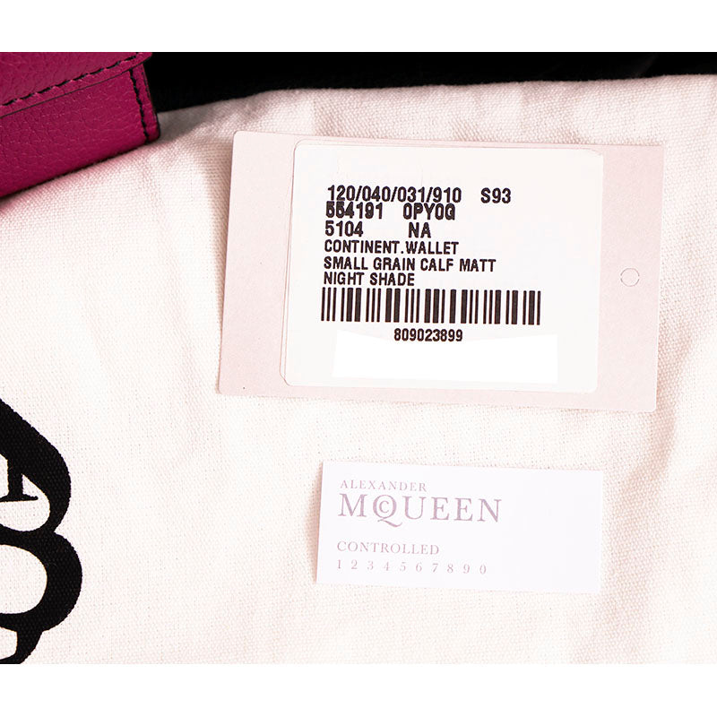 NEW $650 ALEXANDER MCQUEEN Dk Pink Leather Silver SKULL Continental LONG WALLET