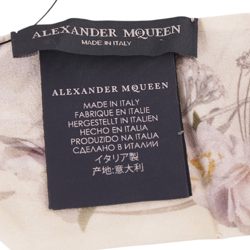 NEW $185 ALEXANDER MCQUEEN Ivory OPHELIA FLORAL PRINT Twill Slender NECK SCARF
