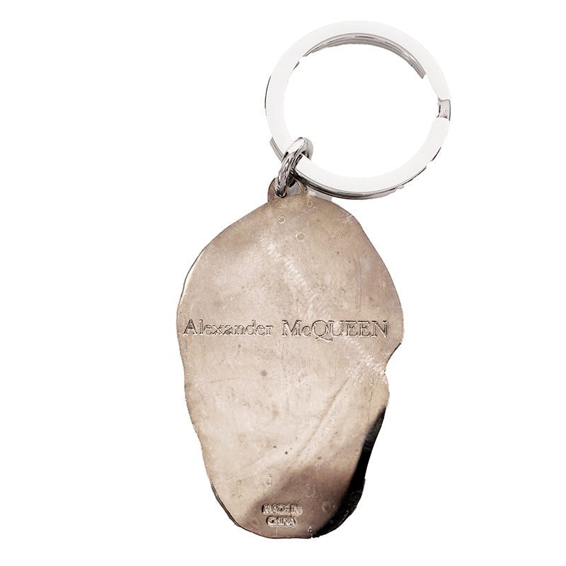 NEW $195 ALEXANDER MCQUEEN Black Enamel & Silver Tone Brass SKULL KEYRING NIB
