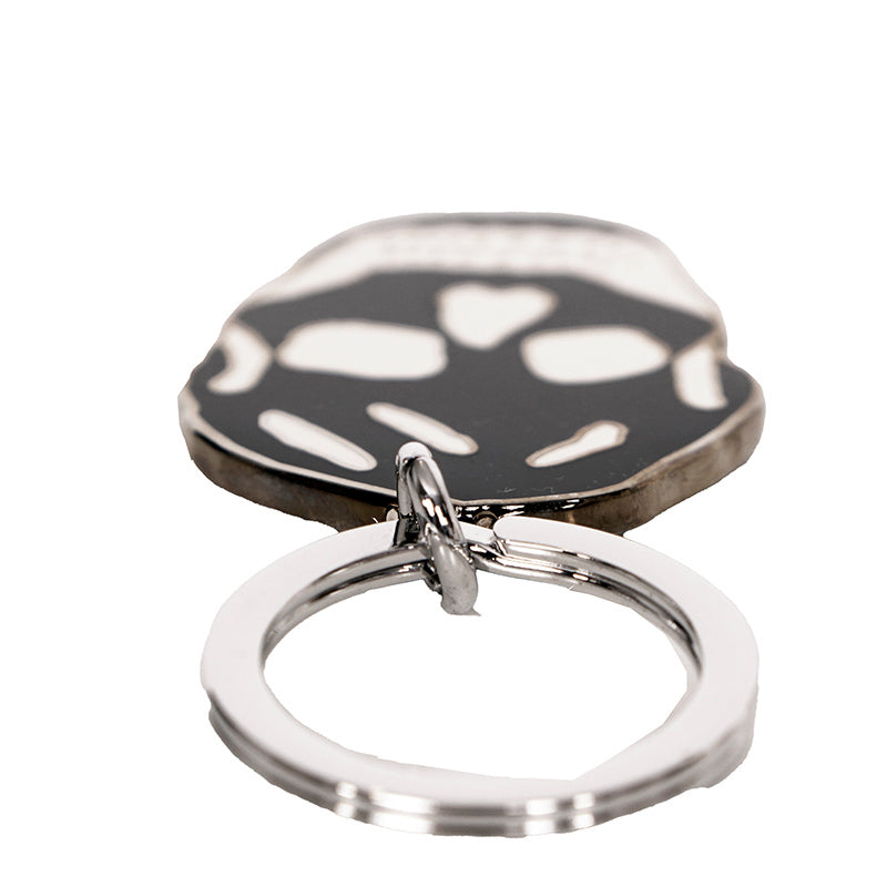 NEW $195 ALEXANDER MCQUEEN Black Enamel & Silver Tone Brass SKULL KEYRING NIB