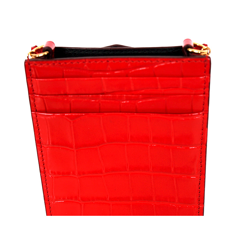 NEW $590 ALEXANDER MCQUEEN Red MINI SKULL Croc Embossed Leather PHONE CASE BAG