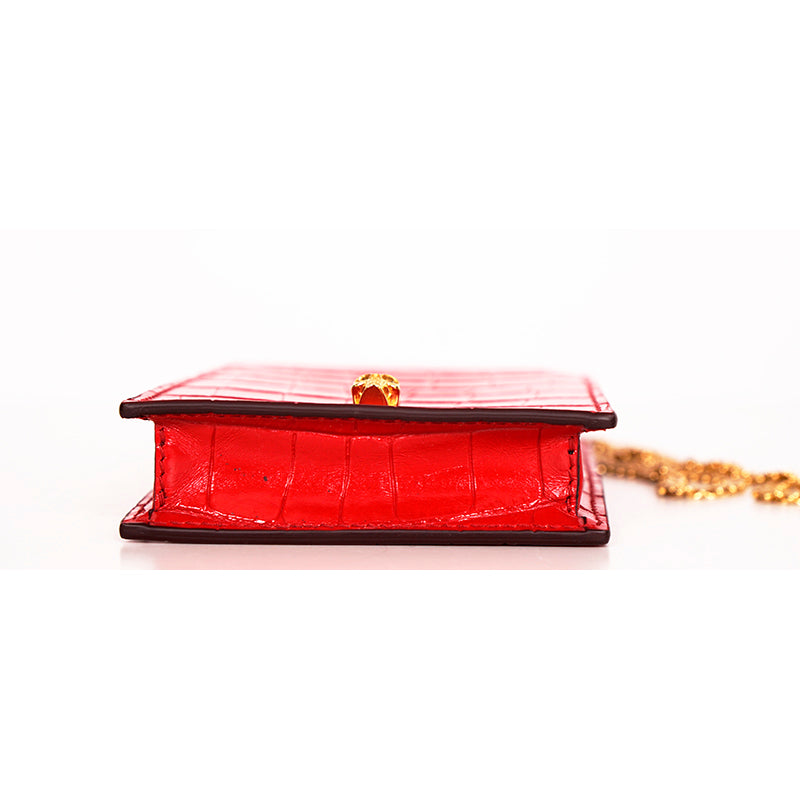 NEW $590 ALEXANDER MCQUEEN Red MINI SKULL Croc Embossed Leather PHONE CASE BAG