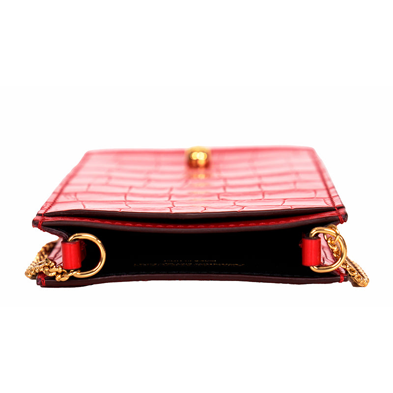 NEW $590 ALEXANDER MCQUEEN Red MINI SKULL Croc Embossed Leather PHONE CASE BAG