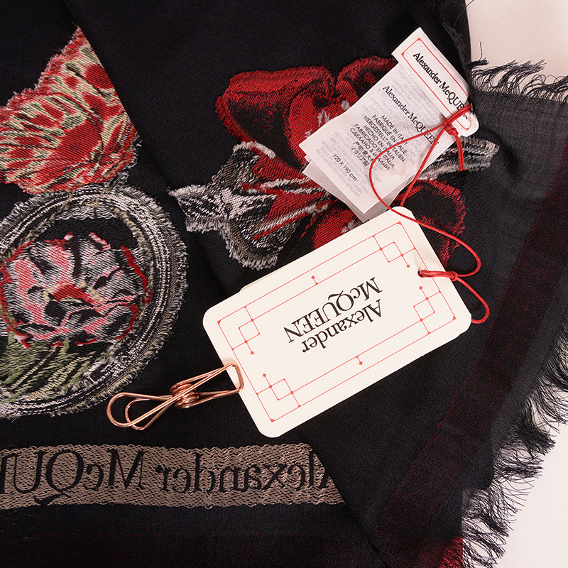 NEW $570 ALEXANDER MCQUEEN Black BELOVED SKULL DAGGER BUTTERFLY Wispy SCARF