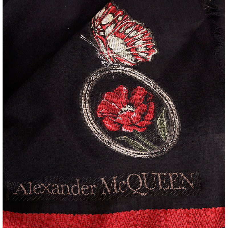 NEW $570 ALEXANDER MCQUEEN Black BELOVED SKULL DAGGER BUTTERFLY Wispy SCARF