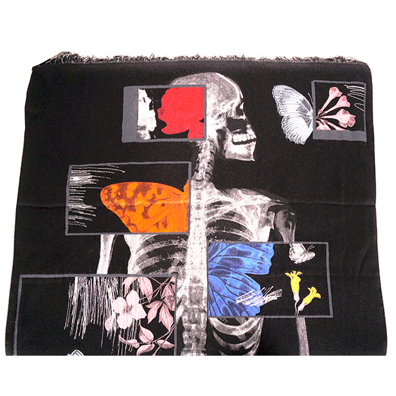NEW $1080 ALEXANDER MCQUEEN Black BOTANICAL SKELETON Skull BUTTERFLY Wool SCARF