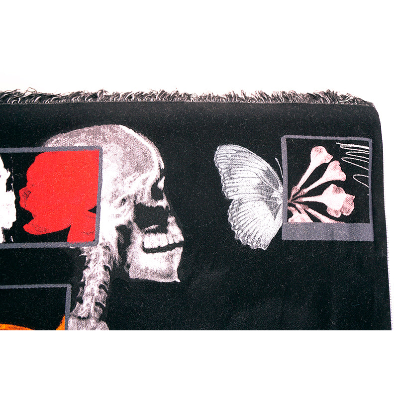 NEW $1080 ALEXANDER MCQUEEN Black BOTANICAL SKELETON Skull BUTTERFLY Wool SCARF