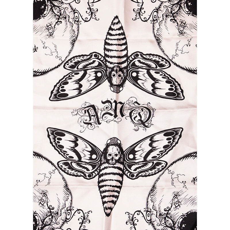 NEW $330 ALEXANDER MCQUEEN White Black Silk MOTH BUTTERFLIES SKULL Bandana SCARF