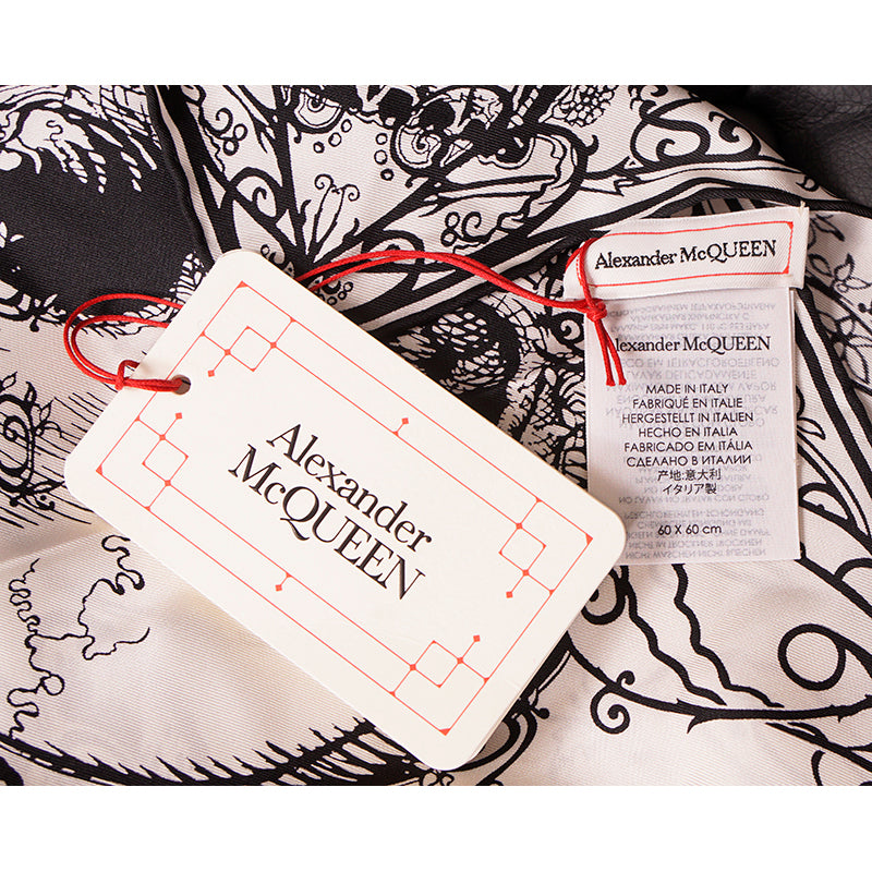 NEW $330 ALEXANDER MCQUEEN White Black Silk MOTH BUTTERFLIES SKULL Bandana SCARF