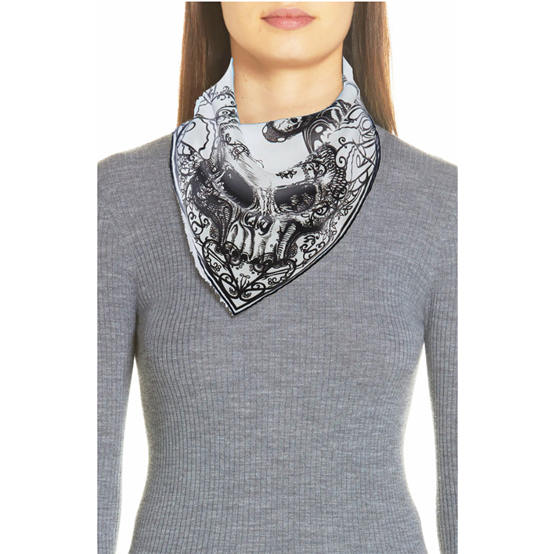 NEW $330 ALEXANDER MCQUEEN White Black Silk MOTH BUTTERFLIES SKULL Bandana SCARF