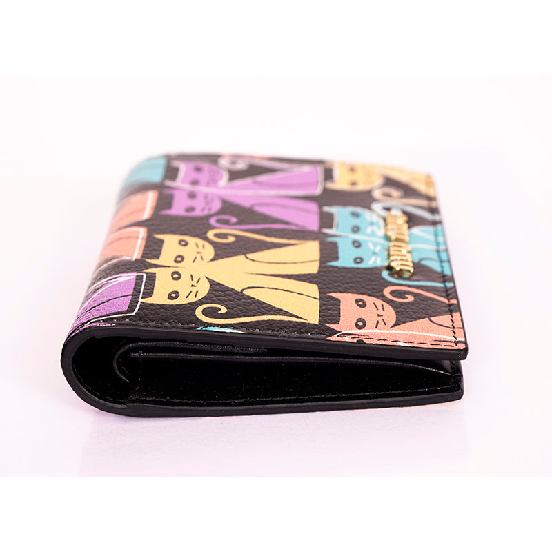 NEW $675 MIU MIU Black Leather MADRAS CAT PRINT Snap Small Bifold Woman's WALLET
