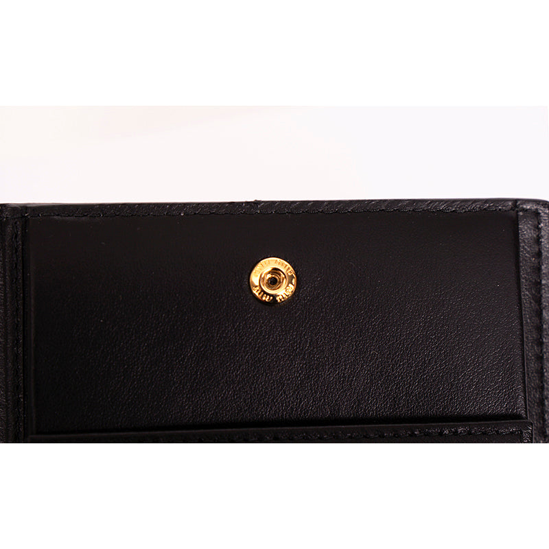 NEW $675 MIU MIU Black Leather MADRAS CAT PRINT Snap Small Bifold Woman's WALLET