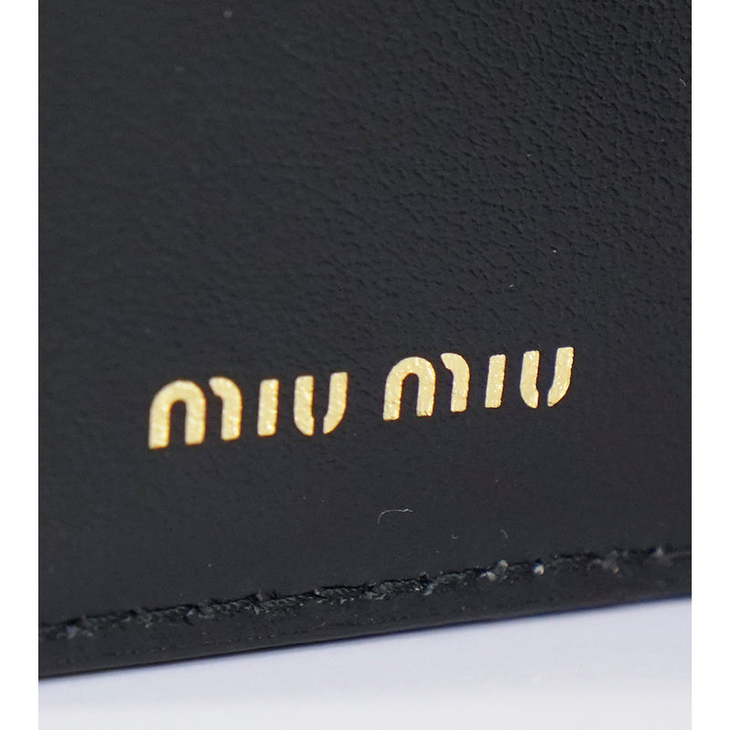 NEW $675 MIU MIU Black Leather MADRAS CAT PRINT Snap Small Bifold Woman's WALLET