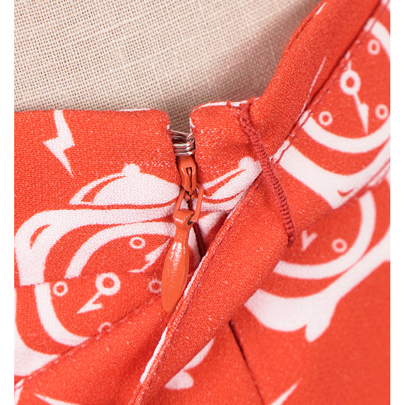 38 US 2 NEW $1,790 MIU MIU Orange RETRO CLOCK PRINT Spring Summer BELTED SKIRT