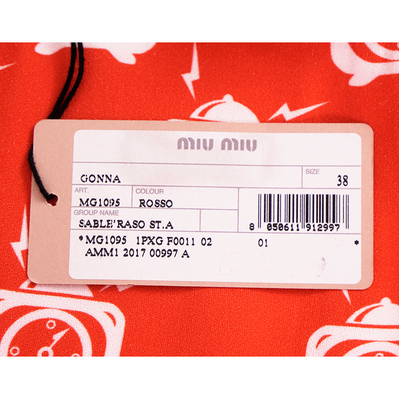 38 US 2 NEW $1,790 MIU MIU Orange RETRO CLOCK PRINT Spring Summer BELTED SKIRT