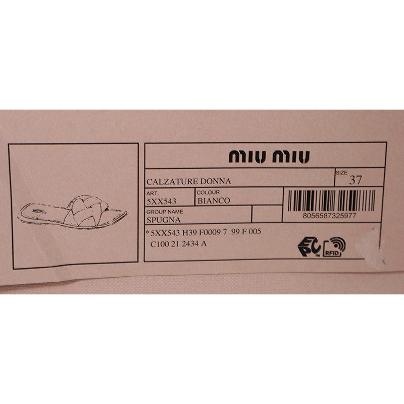 37 NEW $875 MIU MIU Bianco White TERRY CLOTH Braided Strap Slide SANDALS NIB 7