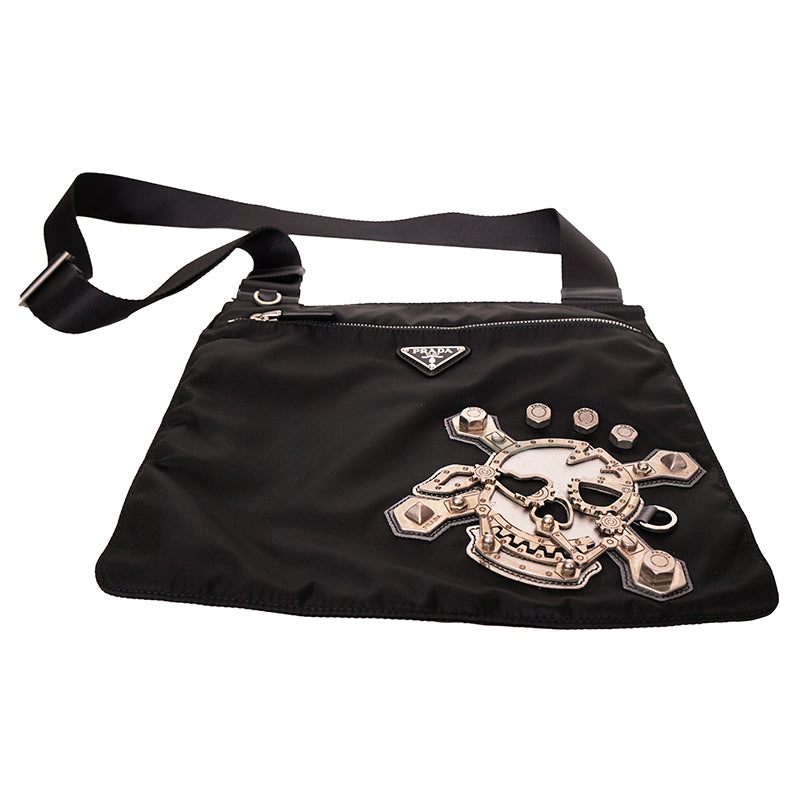 NEVER USED PRADA 2011 Vintage Black Nylon Saffiano SKULL CROSSBONE Crossbody BAG
