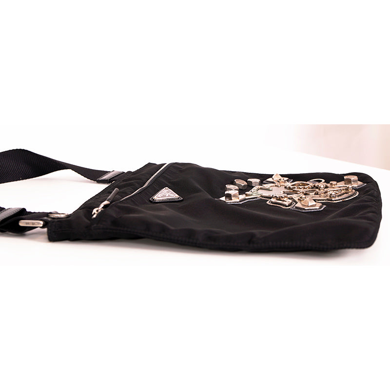 NEVER USED PRADA 2011 Vintage Black Nylon Saffiano SKULL CROSSBONE Crossbody BAG