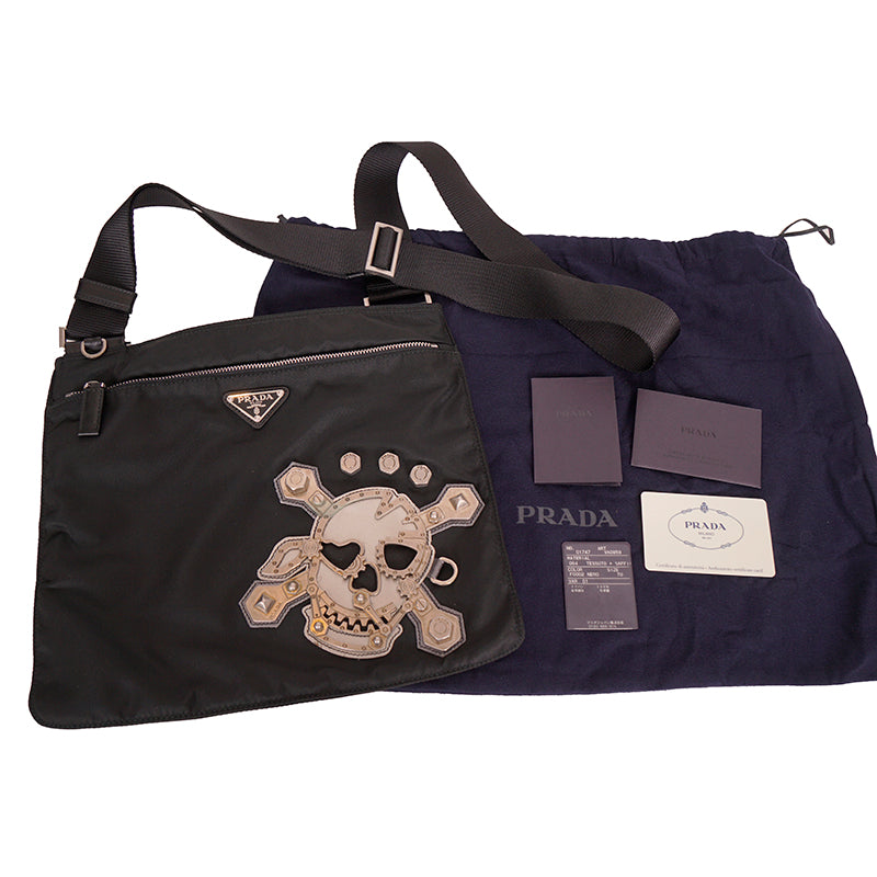 NEVER USED PRADA 2011 Vintage Black Nylon Saffiano SKULL CROSSBONE Crossbody BAG