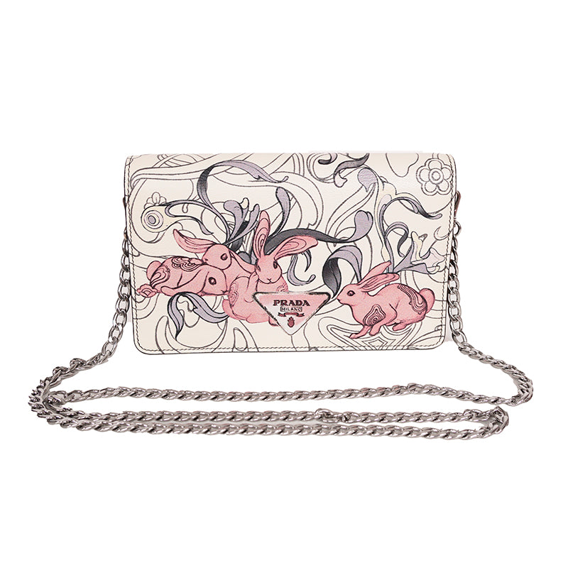 NEW PRADA x James Jean 2018 RUNWAY Rabbit BUNNY PRINT Glacé Calf Leather BAG NIB