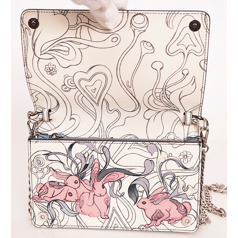 NEW PRADA x James Jean 2018 RUNWAY Rabbit BUNNY PRINT Glacé Calf Leather BAG NIB