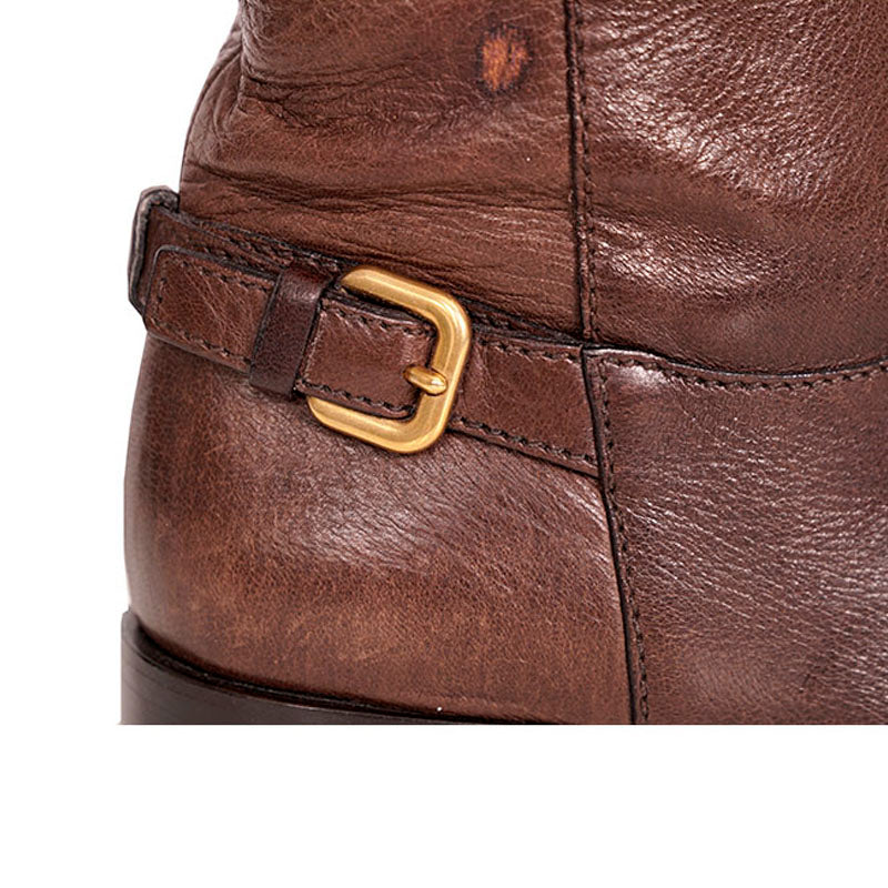 37 VINTAGE $2,050 PRADA Brown Rugged Leather OVER THE KNEE Tall Low Heel BOOTS