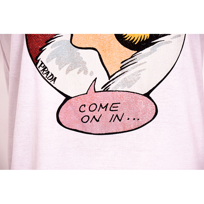 sz S NEW $1680 PRADA Runway White GRAPHIC CARTOON COMIC Come On In T-Shirt DRESS