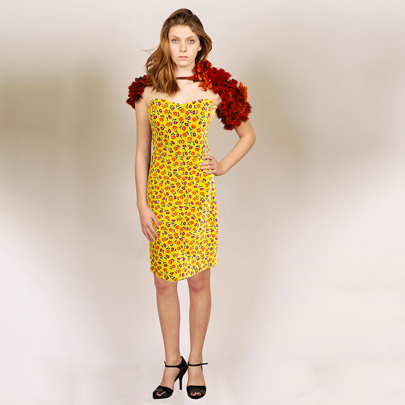 PRADA SWEETHEART NECKLINE BRIGHT YELLOW STRAPLESS BUTTERCUP DRESS SIZE 42 IT
