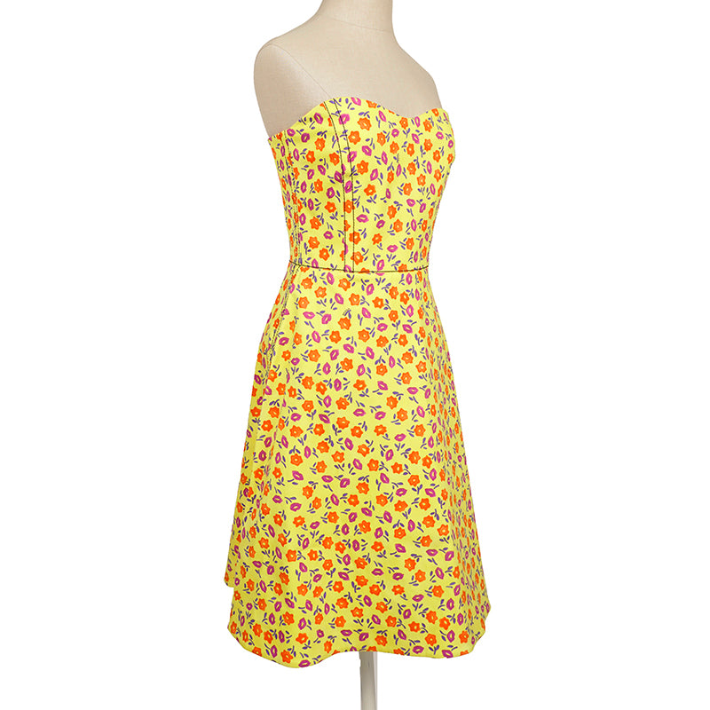 PRADA SWEETHEART NECKLINE BRIGHT YELLOW STRAPLESS BUTTERCUP DRESS SIZE 42 IT