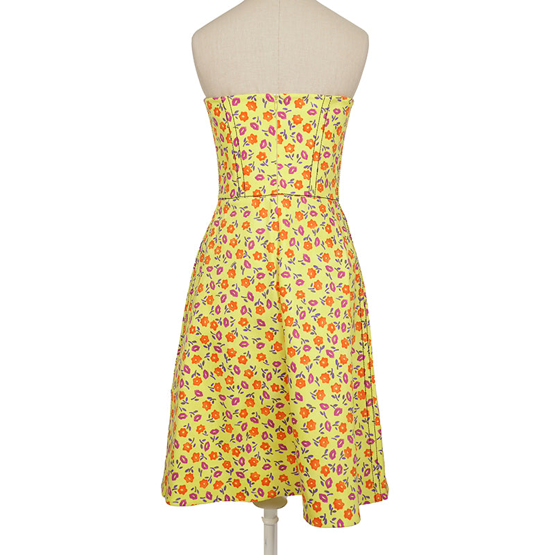 PRADA SWEETHEART NECKLINE BRIGHT YELLOW STRAPLESS BUTTERCUP DRESS SIZE 42 IT