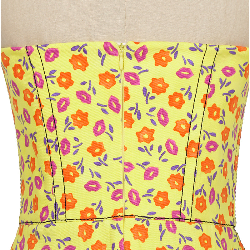 PRADA SWEETHEART NECKLINE BRIGHT YELLOW STRAPLESS BUTTERCUP DRESS SIZE 42 IT