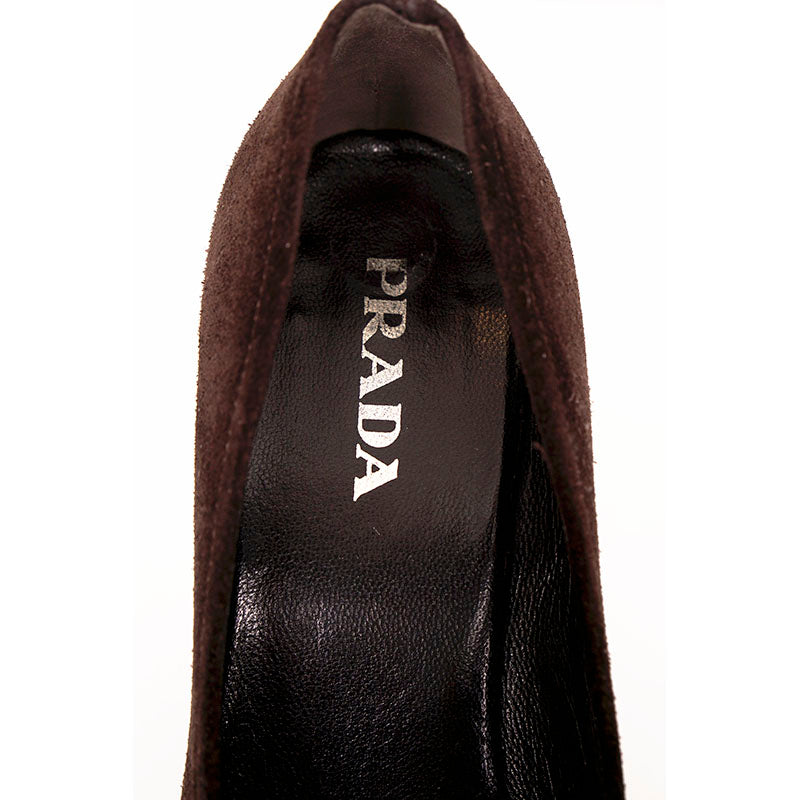37 VINTAGE Y2K PRADA Brown Suede Square Toe Penny Loafer CHUNKY HEELS Never worn