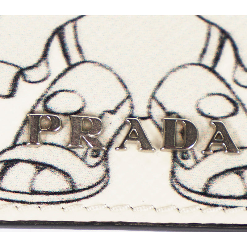 NEW $375 PRADA White ROBOT MONKEY Saffiano Leather METAL KEYRING Trick BAG CHARM