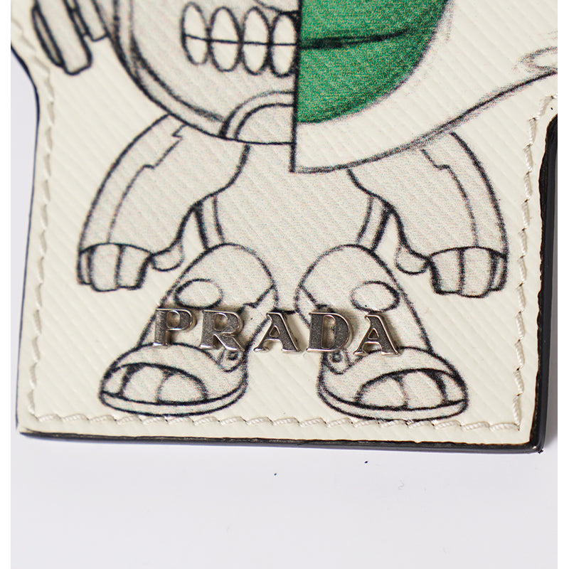 NEW $375 PRADA White ROBOT MONKEY Saffiano Leather METAL KEYRING Trick BAG CHARM