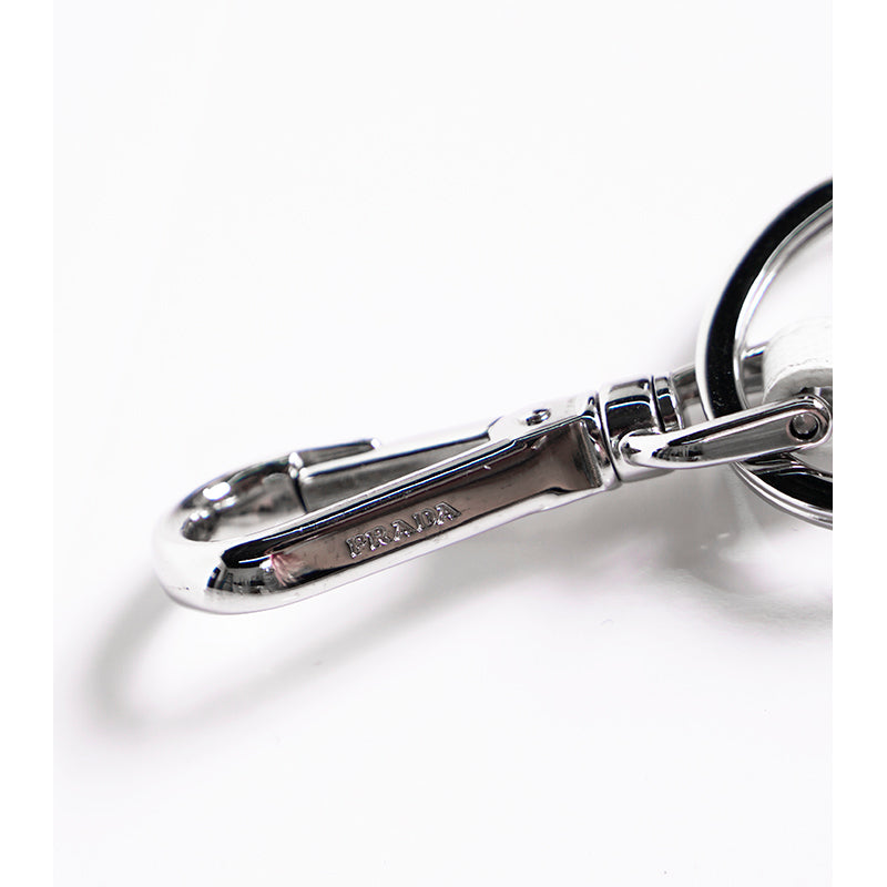 NEW $375 PRADA White ROBOT MONKEY Saffiano Leather METAL KEYRING Trick BAG CHARM
