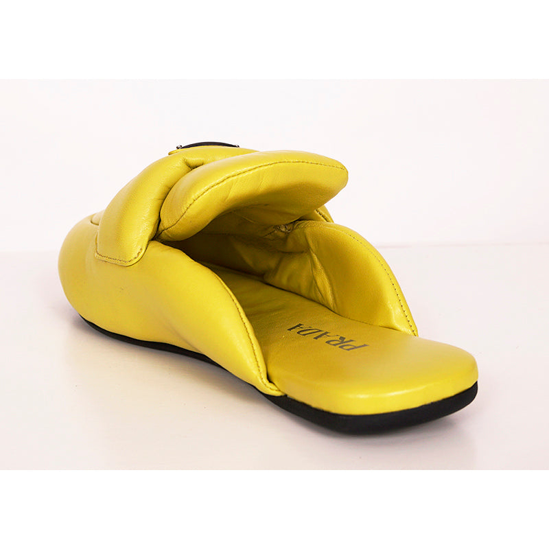 36.5 NEW $1,020 PRADA Cedro Yellow Padded Soft Leather SABOT FLATS LOGO LOAFERS