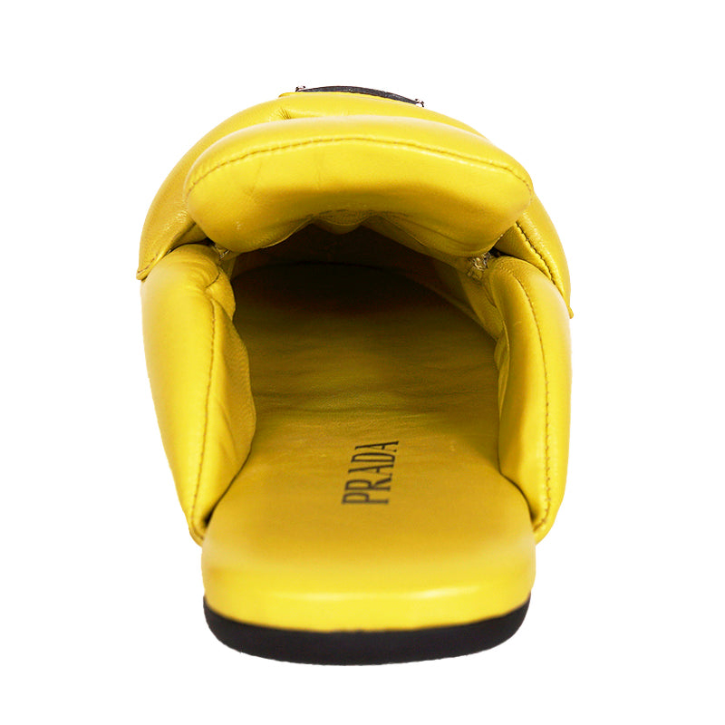 36.5 NEW $1,020 PRADA Cedro Yellow Padded Soft Leather SABOT FLATS LOGO LOAFERS
