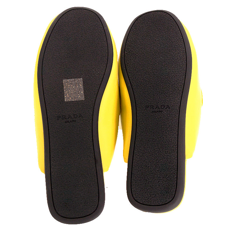 36.5 NEW $1,020 PRADA Cedro Yellow Padded Soft Leather SABOT FLATS LOGO LOAFERS