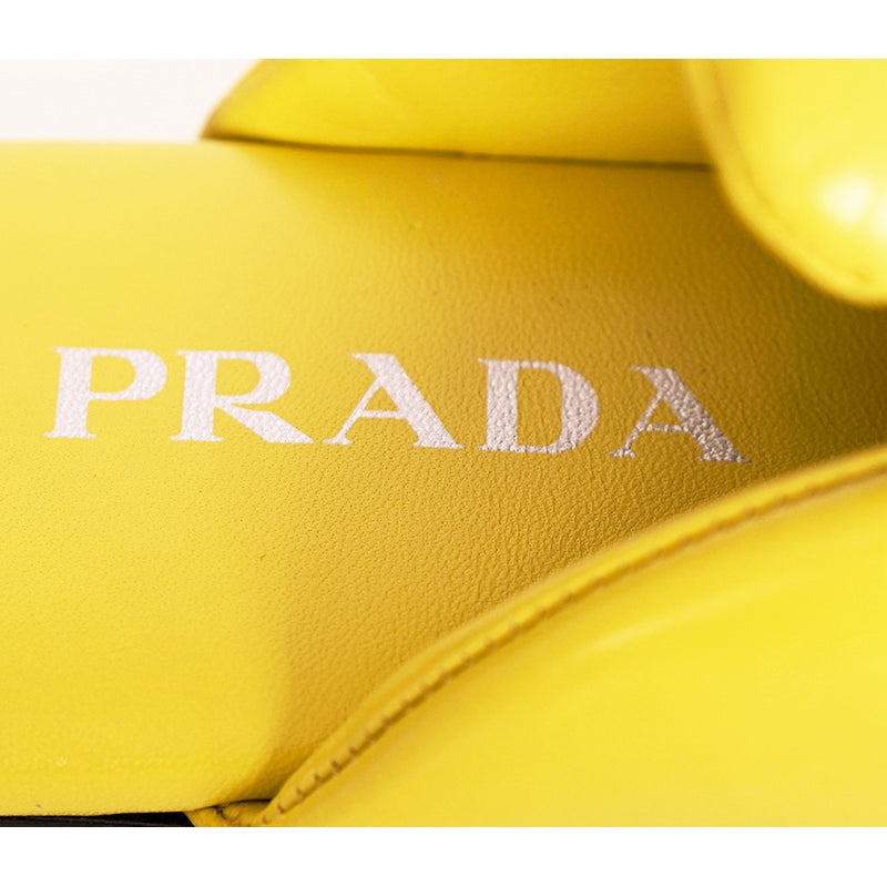 36.5 NEW $1,020 PRADA Cedro Yellow Padded Soft Leather SABOT FLATS LOGO LOAFERS