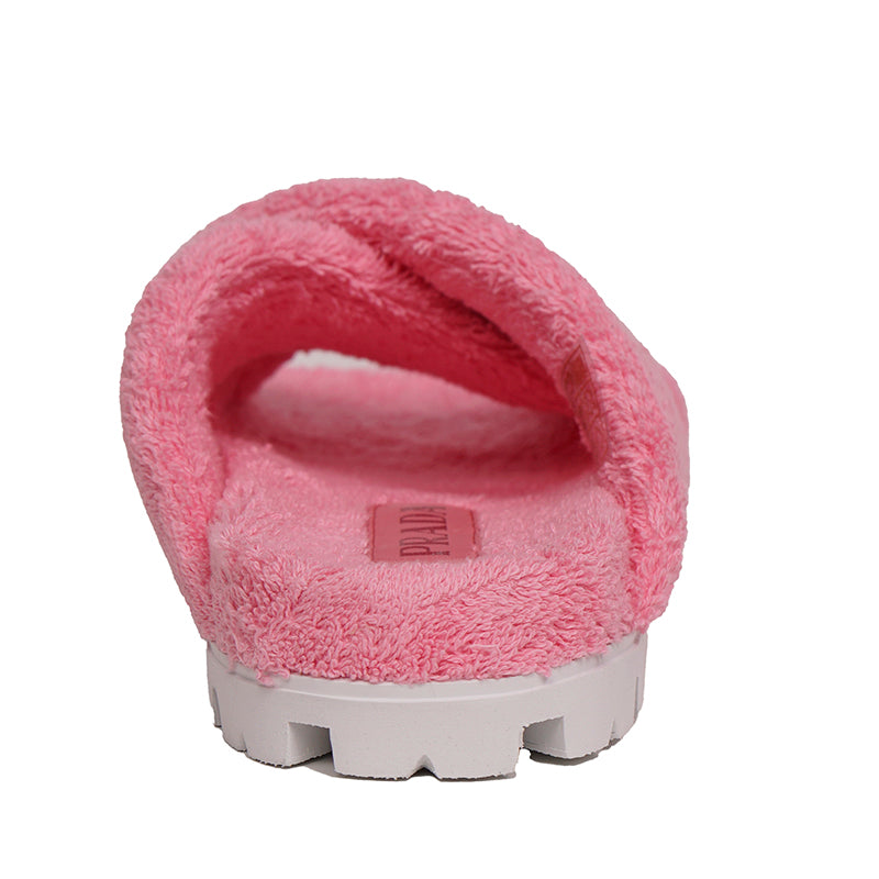 sz 36.5 NEW $825 PRADA Women's Pink TERRY CLOTH Sporty TRIANGLE Logo SANDALS
