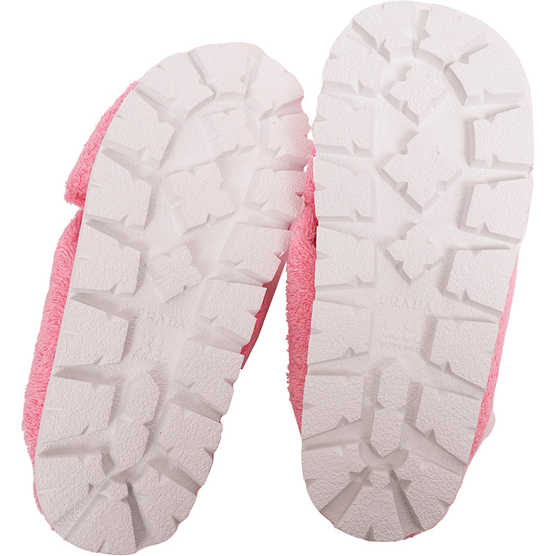 sz 36.5 NEW $825 PRADA Women's Pink TERRY CLOTH Sporty TRIANGLE Logo SANDALS