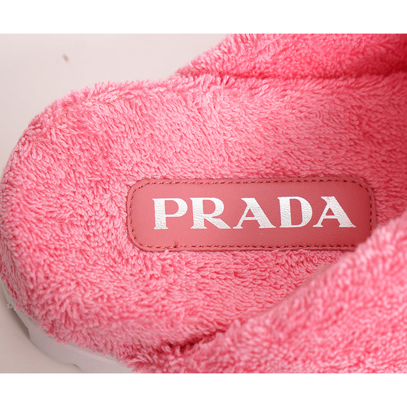 sz 36.5 NEW $825 PRADA Women's Pink TERRY CLOTH Sporty TRIANGLE Logo SANDALS