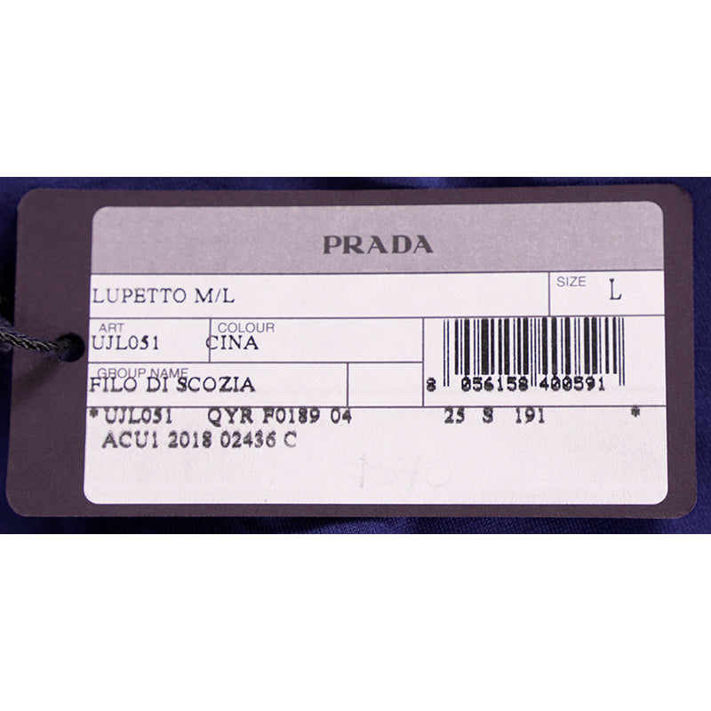 sz L NEW $1080 PRADA Men's Cina Blue Cotton RUBBER LOGO Fold Over TURTLENECK TOP